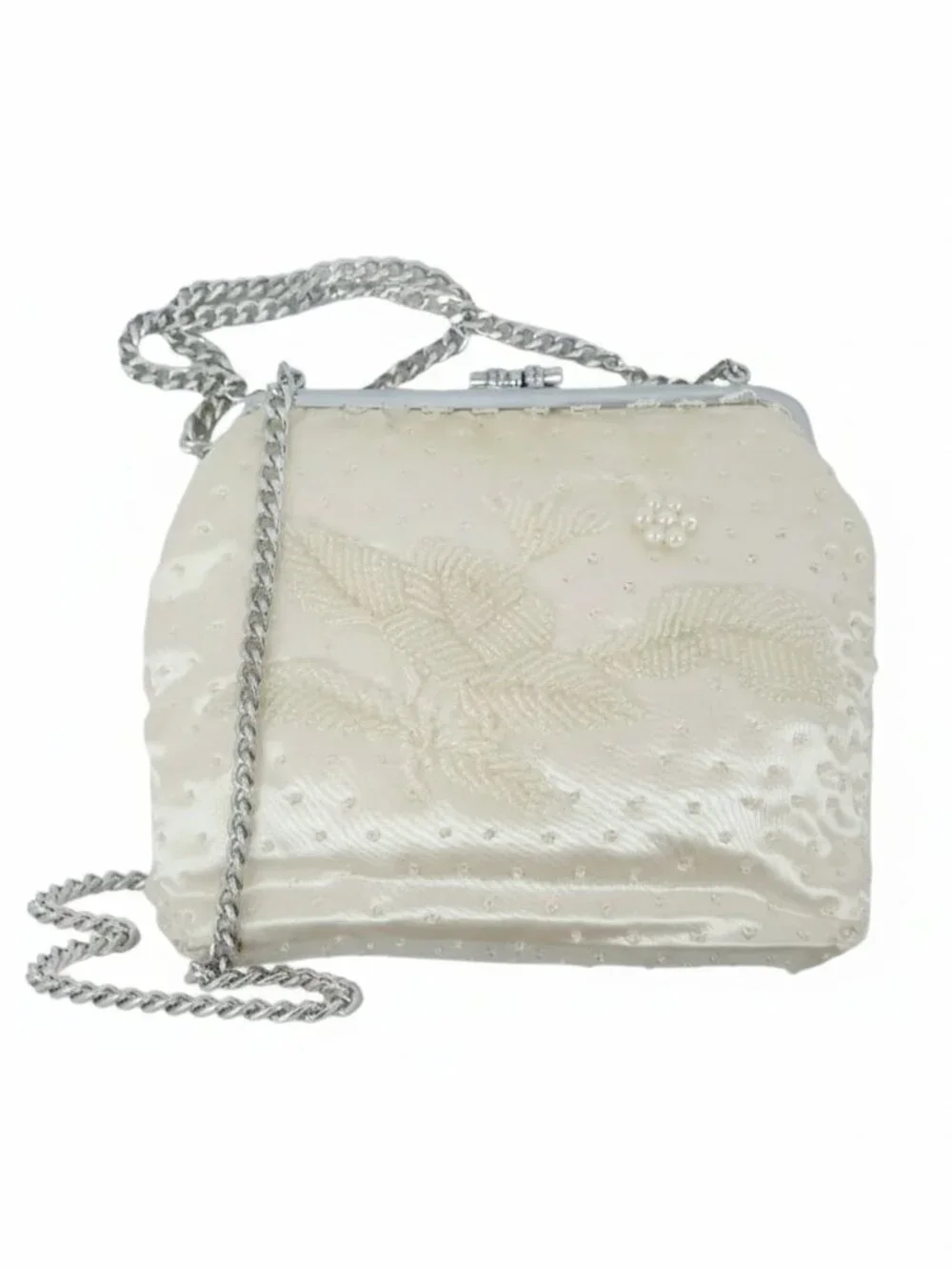 Vintage 80s Remco of California Evening Clutch/Shoulder Ivory Iridescent Beaded